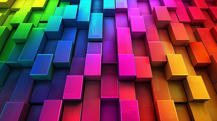 image shows vibrant 3D blocks in a geometric pattern. The colorful cubes, ranging from red to purple, symbolize diversity, energy, and creativity. The geometric arrangement represents order, harmony