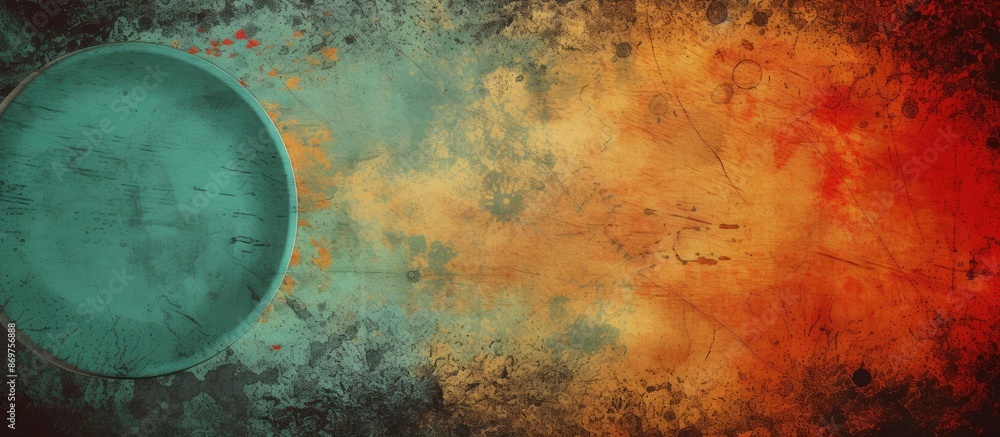 Poster background with a grungy plate design and colorful brush strokes, perfect for a copy space image.