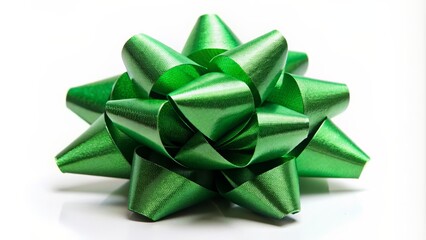 Green Bow Isolated on White Background for Copy Space, Gift, Decoration, Ribbon, Present
