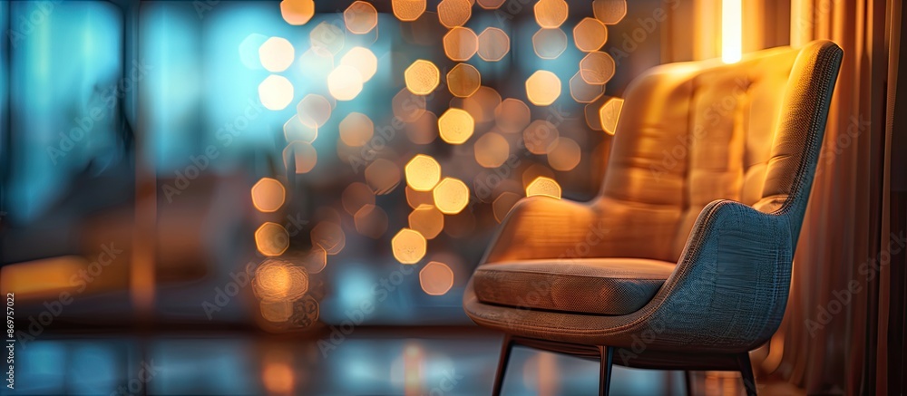 Poster Abstract blurred bokeh background with a modern chair as the focal point, perfect as a copy space image.