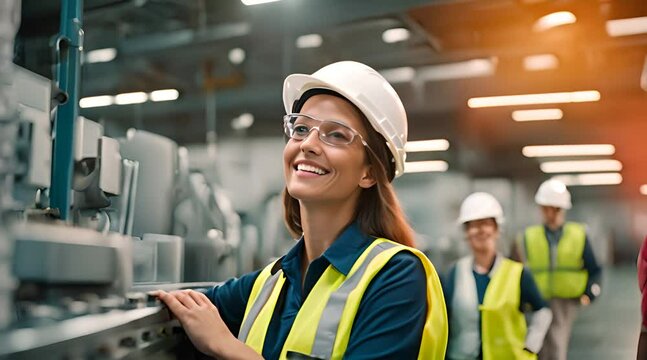 Smiling female engineer technician in factory