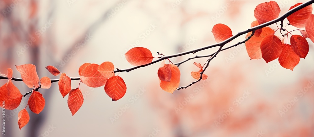 Aufkleber autumn leaves in red hues on poplar branches with copy space image.