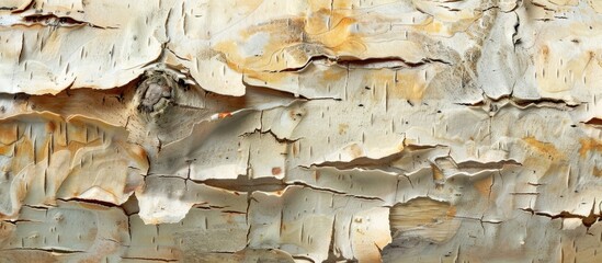 Close-up view of birch bark texture on a paper-like natural background with ample copy space image.