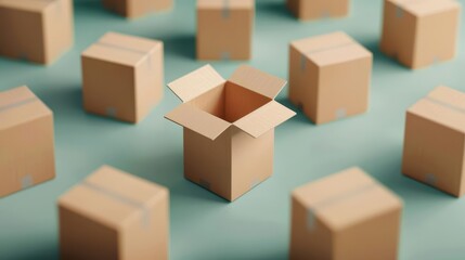 Fototapeta premium Selfassembling boxes adjust their shape and size based on the contents, offering a futuristic solution for shipping and storage, with copy space