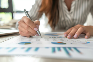 Close-up of Hand Analyzing Financial Charts.