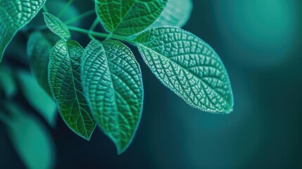 Smart leaves on trees change color to display messages and ads based on environmental cues, integrating hightech innovation with the beauty of nature, with copy space