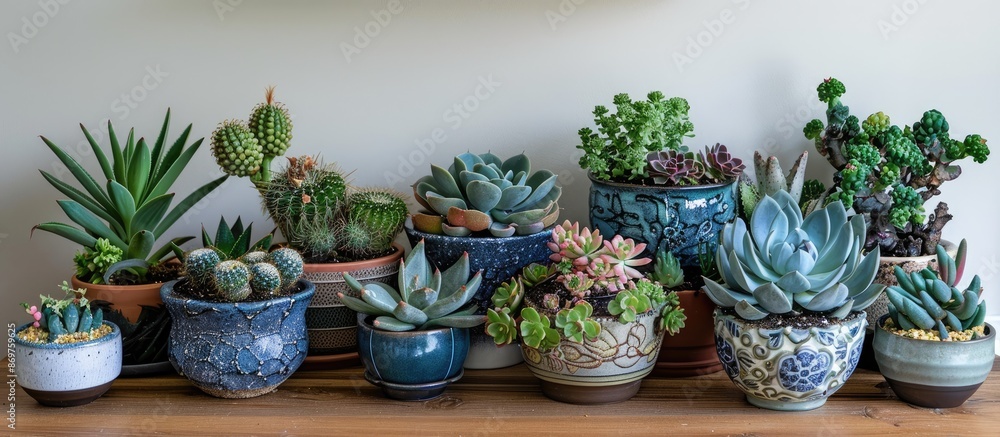 Aufkleber A charming arrangement of succulents in pots displayed on a desk with space available for copying images.
