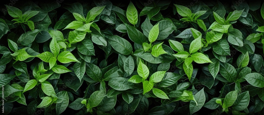Fototapete top-down view of green foliage with a black and white border for adding text against a copy space im