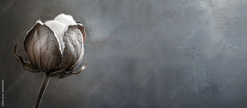 Aufkleber grey fabric backdrop featuring a cotton flower with copy space image.