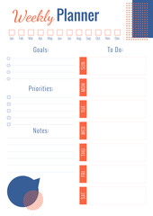 Personal planner page template with place for text. Vertical A4 format weekly plan