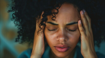 Fototapeta premium a young woman has a headache and stress . 