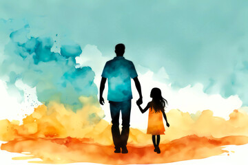 Obraz premium father day celebration watercolor with lovely daughter