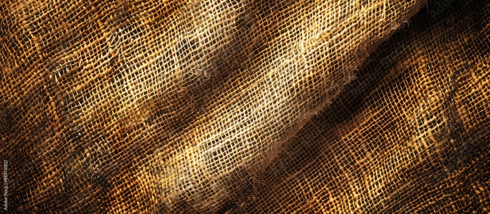 Leinwandbilder An empty textured burlap backdrop in honey mustard tones for eco-friendly themes with a bird's-eye view showing ample copy space image.