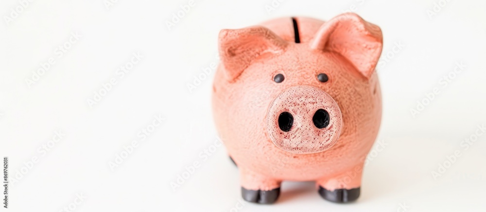 Poster Piggy bank shaped like a pig with white background and copy space image.