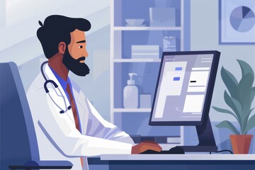 doctor conducts online video call conference consultation appointment in drawing style