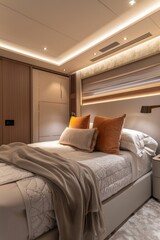 Luxurious Master Bedroom with High Tech Air Conditioning, Elegant Decor, Plush Bedding, Soft Lighting