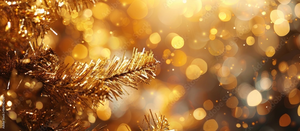 Aufkleber Golden abstract festive background incorporating defocused golden tinsel lights with a bokeh effect, ideal for a copy space image.