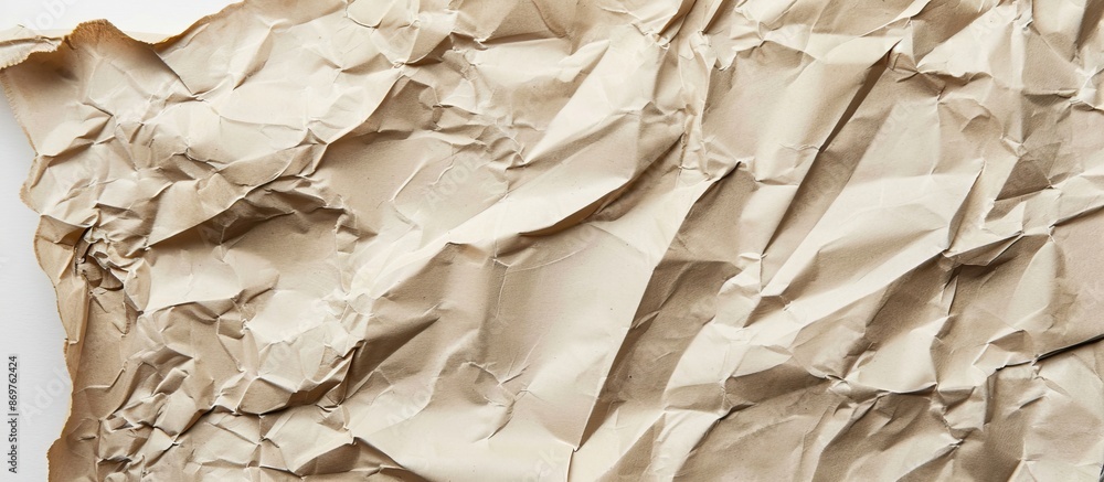 Leinwandbilder kraft paper crumpled on white backdrop for use as a template with copy space image.