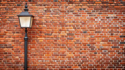 Red brick wall, street lamp, creative banner, copyspace, urban, lighting