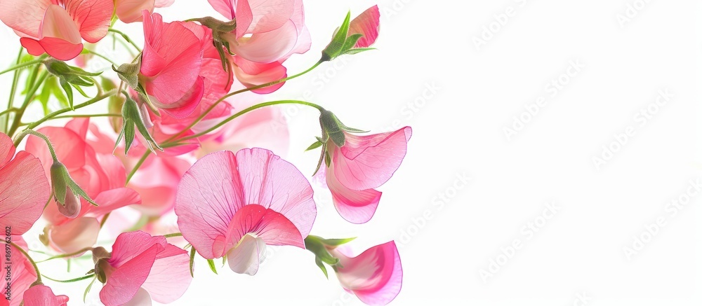 Poster white background with a sweetpea creating copy space image.