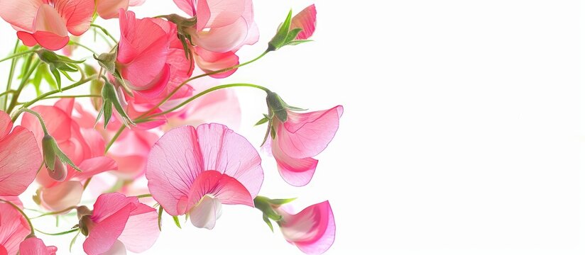 White background with a sweetpea creating copy space image.