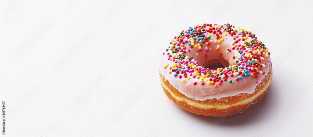 Poster glazed donut on a white background with copy space image.