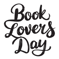Obraz premium Book Lovers Day text lettering. Hand drawn vector art.