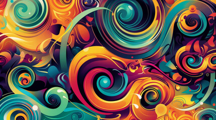 The bright and colorful abstract design features swirling patterns and geometric shapes. Abstract background, wallpaper