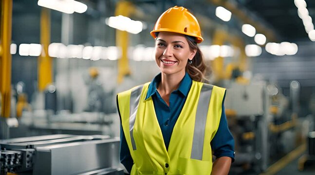 Smiling female engineer technician in factory