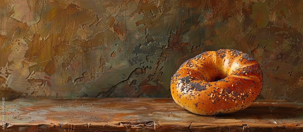 Poster ornamental bagel featuring poppy seeds with defined shadows, suitable for display.