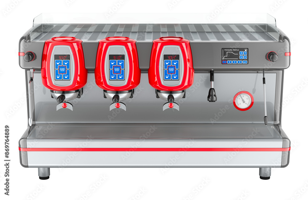 Poster coffee machine professional, espresso coffee machine. 3d rendering isolated on transparent backgroun