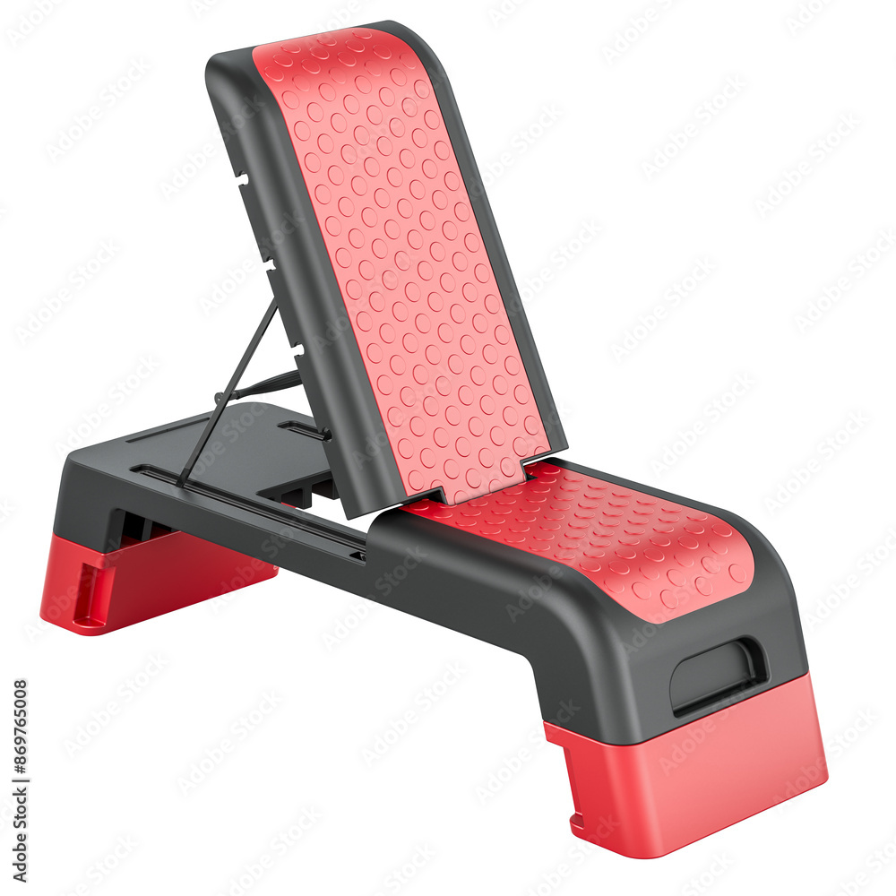 Poster red multifunctional aerobic deck. overall exercise step platform, 3d rendering isolated on transpare