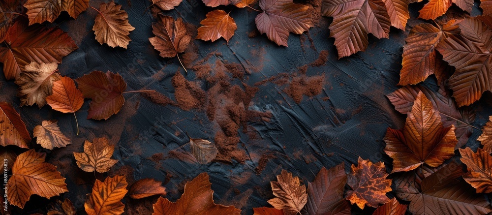 Aufkleber Autumn background with full-frame flat lay featuring chestnut leaves creating a beautiful display with copy space image.