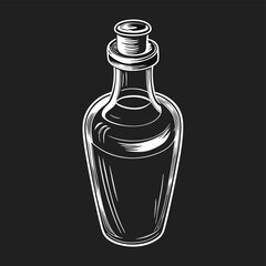 Vintage Glass Bottle with Stopper Illustration on Black Background, nostalgia, retro style, artistry