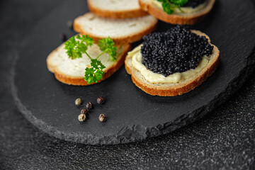 lumpfish caviar seafood black caviar natural fresh appetizer meal food snack on the table copy space food background rustic top view
