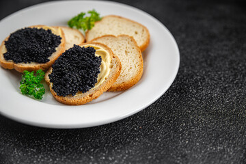 lumpfish caviar seafood black caviar natural fresh appetizer meal food snack on the table copy space food background rustic top view