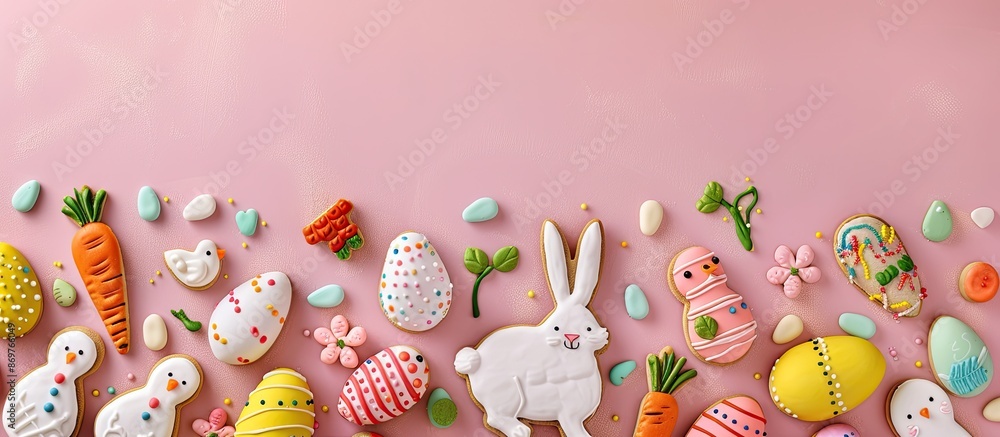Poster mock-up easter greeting card featuring vibrant artistic elements like rabbits, eggs, chickens, and c