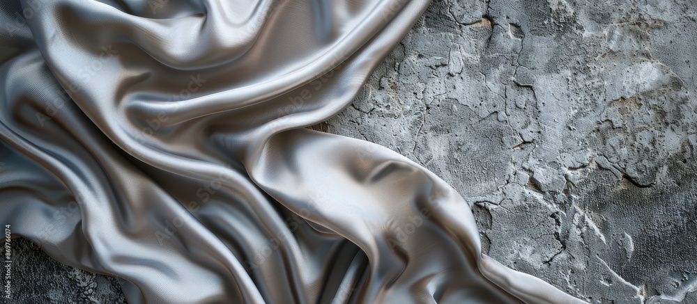 Poster Grey stone background with a piece of satin fabric creating an abstract effect, with copy space image.