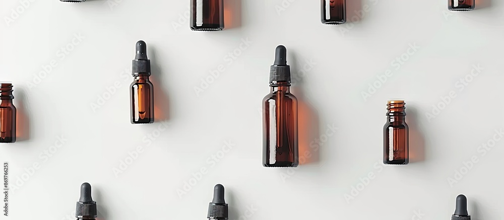 Sticker a cosmetic serum bottle arranged on a white backdrop for a vibrant copy space image.