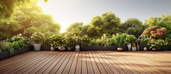 A terrace featuring decking made of WPC boards, ideal for displaying banners with copy space images.