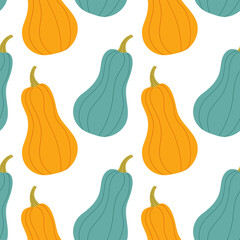 Seamless pattern pumpkin in flat style on white background. Seasonal autumn background, for textiles, cards, notepads. Vector illustration