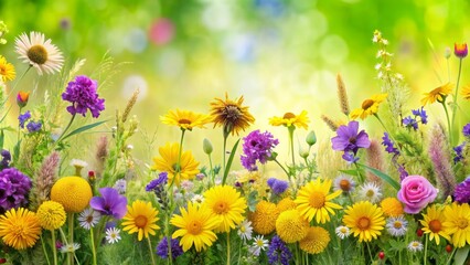 Obraz premium Vibrant Wildflowers in a Sunny Meadow - Horizontal Photo Composition