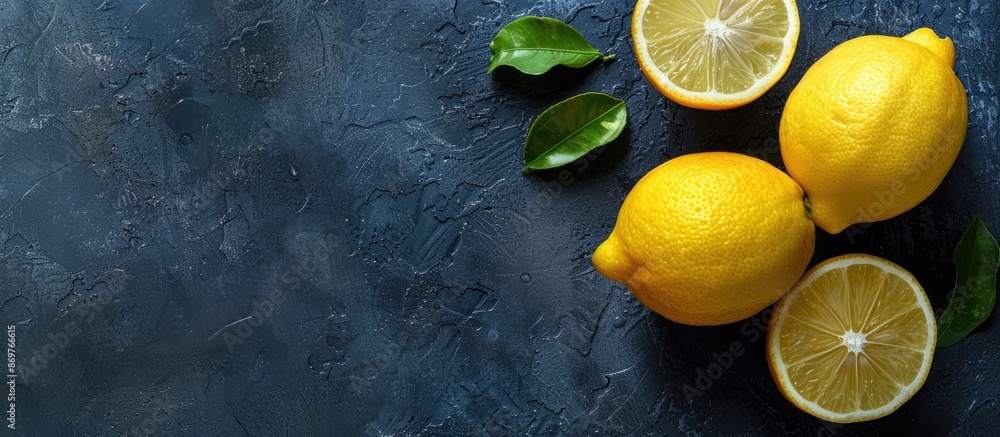 Aufkleber fresh lemon on a dark backdrop with copy space image.