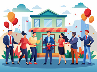 A ribbon-cutting ceremony at a new business location