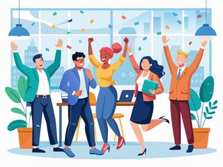 A team celebrating with confetti in an office