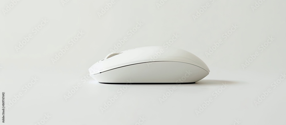 Poster minimalist white computer mouse on a white background with copy space image.
