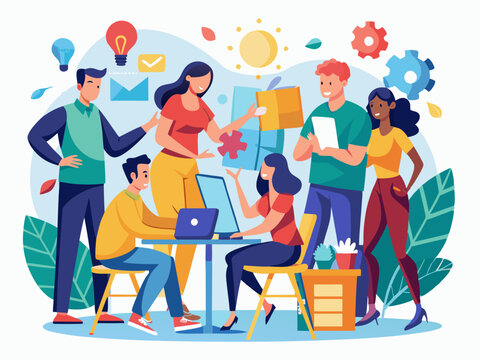 Coworkers working on a group art project