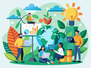 Employees working together on a sustainability project