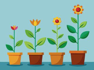 A plant in various stages of growth from seed to full bloom