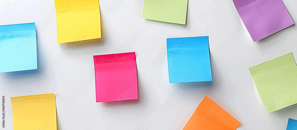 Poster sticky notes with ample copy space image on a plain white backdrop.